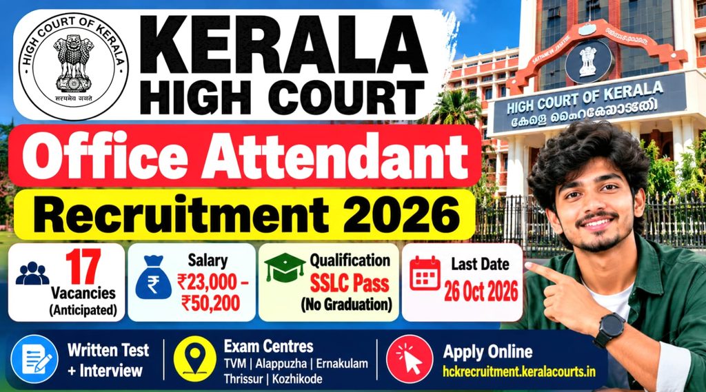 Kerala High Court Office Attendant Recruitment 2026 – 17 Vacancies