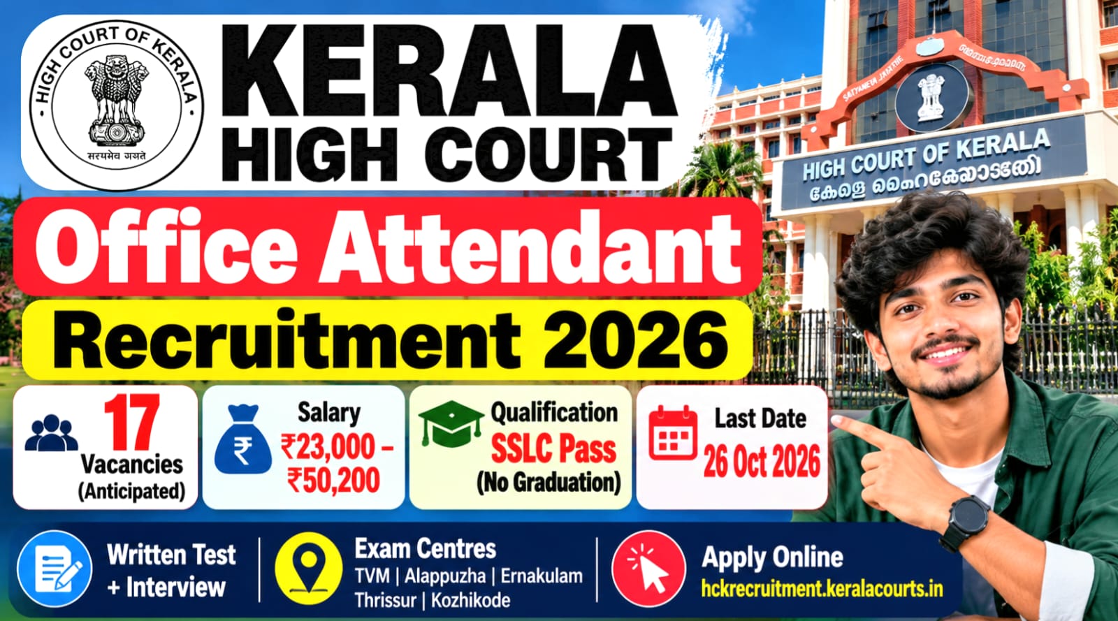 Kerala High Court Office Attendant Recruitment 2026 – 17 Vacancies