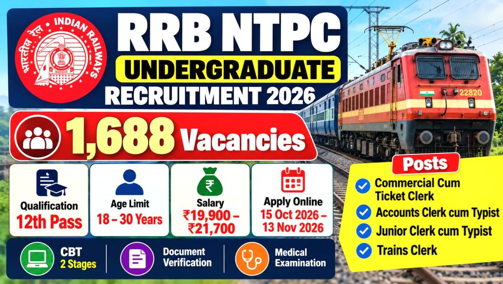 RRB NTPC Undergraduate Recruitment 2026 – 1688 Vacancies
